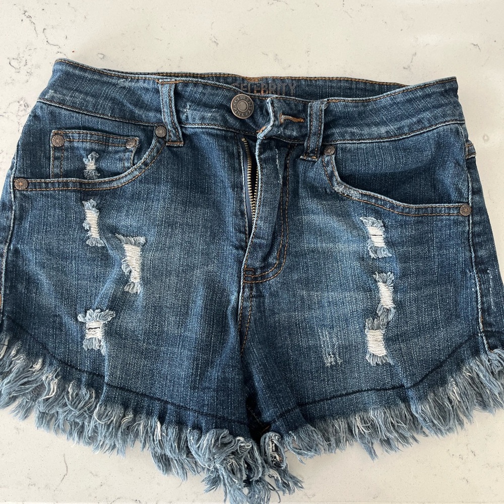 Celebrity Pink Blue Distressed Jean Shorts